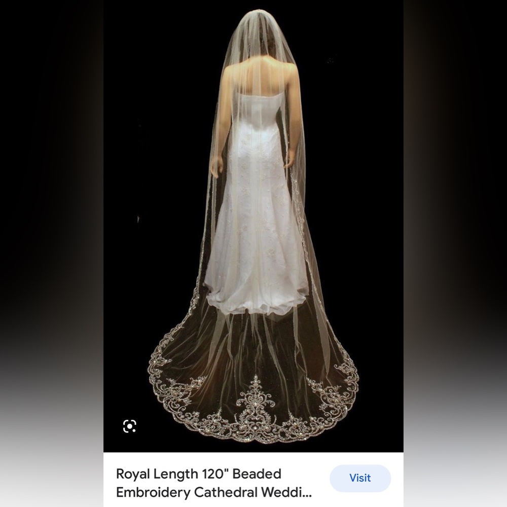One tier Cathedral length embroidered wedding veil